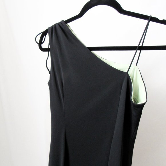 Sexy Vtg 90s Express One Shoulder Style Little Black Dress Midi Side Slit- 5/6. - Picture 8 of 10